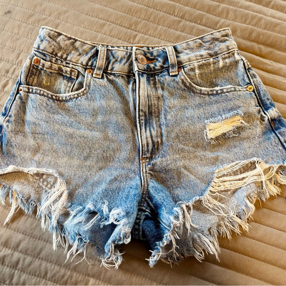 Garage Blue Jean Shorts Distressed Frayed